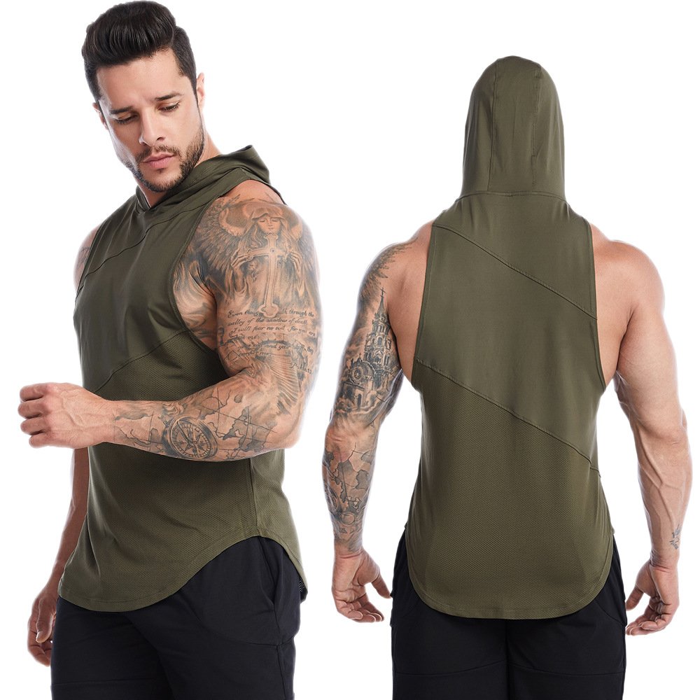 Men's Summer Sports Vest Plus Size Short Sleeve Quick-Drying Hooded Fitness Vest Basketball Outdoor Gym Use Breathable Sweaty