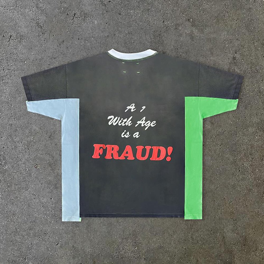 Custom luxury color blocked streetwear tee sun faded graphic t-shirts cut and sew streetwear panel ringer t shirt for men