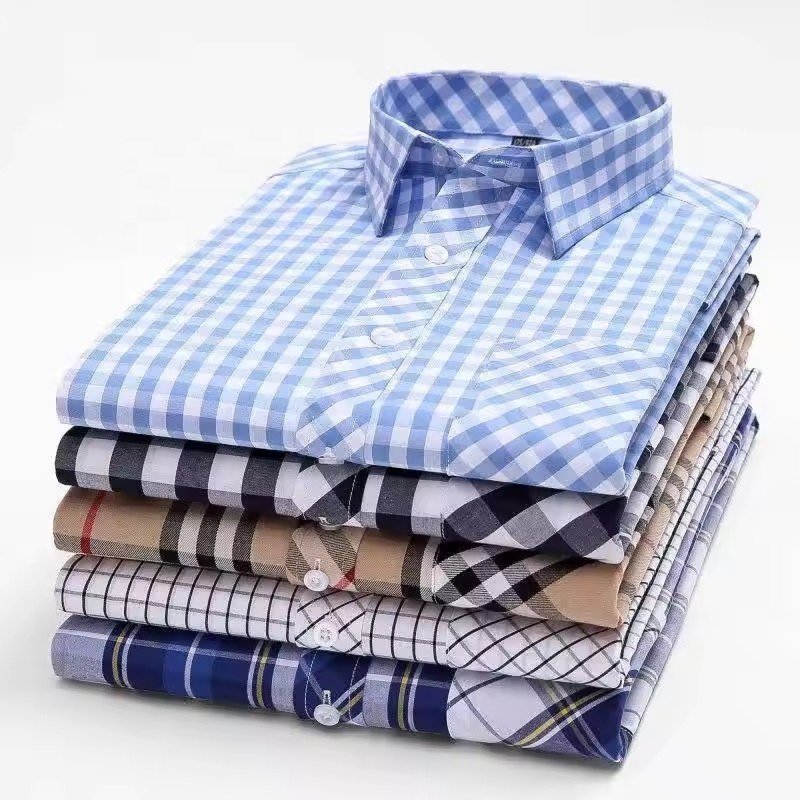 Wholesale Men's Vintage Plaid Dress Shirts Casual Long-Sleeved Brushed Twill Office Shirts Breathable for Spring Season