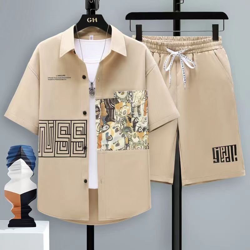 clothing-vendor summer men outfit two piece shorts tshirt street casual 2 piece pants t shirt men's sets