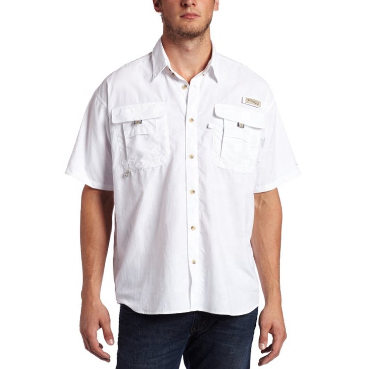 High Quality Nylon Spandex Polyester Custom Quick Dry Uv Fishing Shirts Short Sleeve Button Up Shirt Men