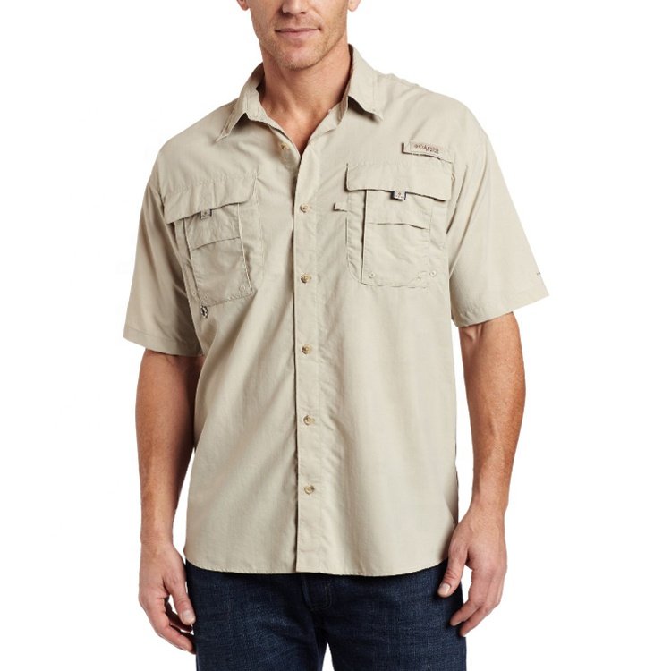 High Quality Nylon Spandex Polyester Custom Quick Dry Uv Fishing Shirts Short Sleeve Button Up Shirt Men