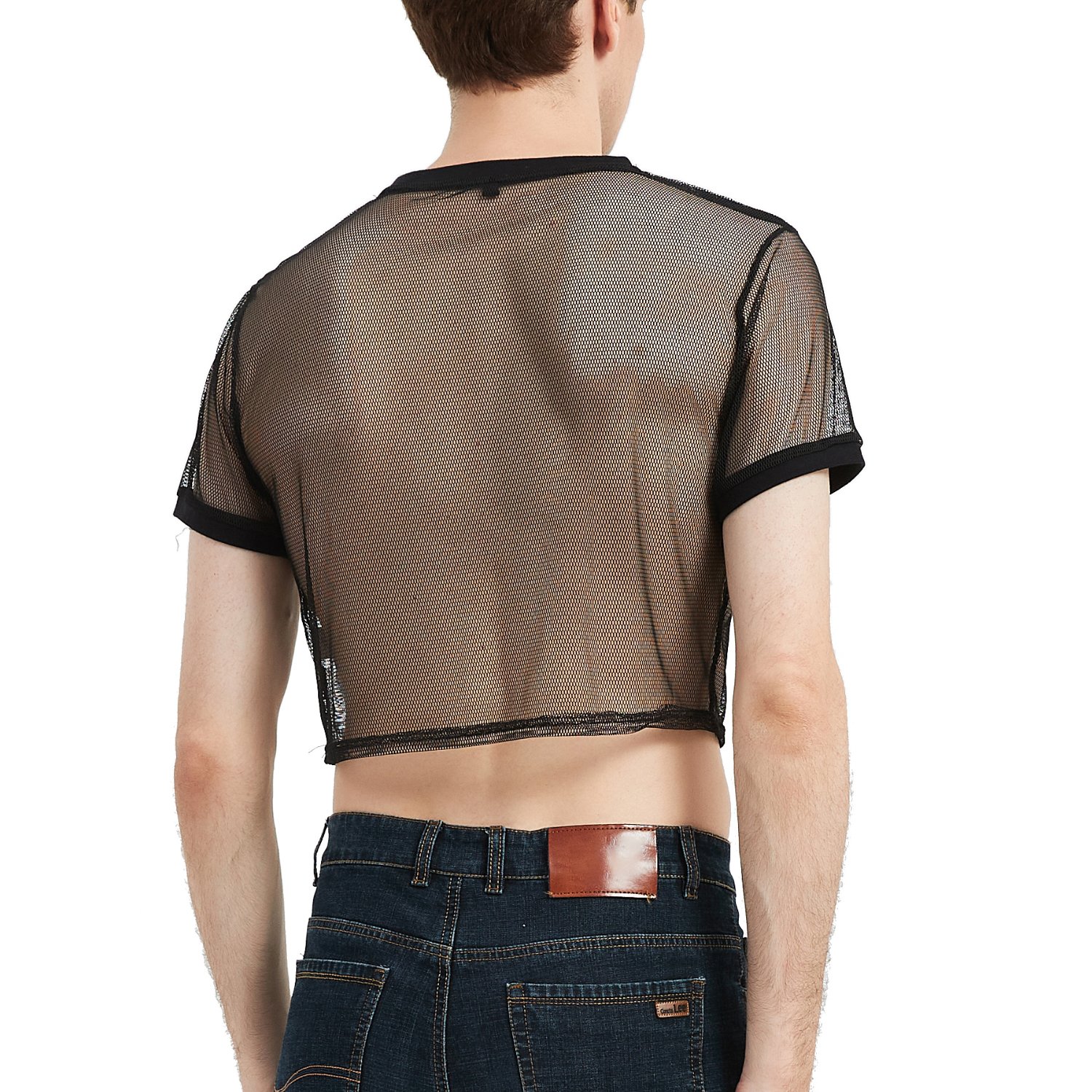ZN the factory new style sexy short sleeve binder transparent mesh short men's t-shirts