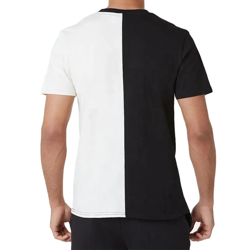 Cut and Sew manufacturer Custom Logo Workout Plain Cotton Round Neck Half-Half White and Black Color Men's T Shirts