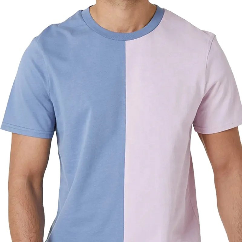 Cut and Sew manufacturer Custom Logo Workout Plain Cotton Round Neck Half-Half White and Black Color Men's T Shirts