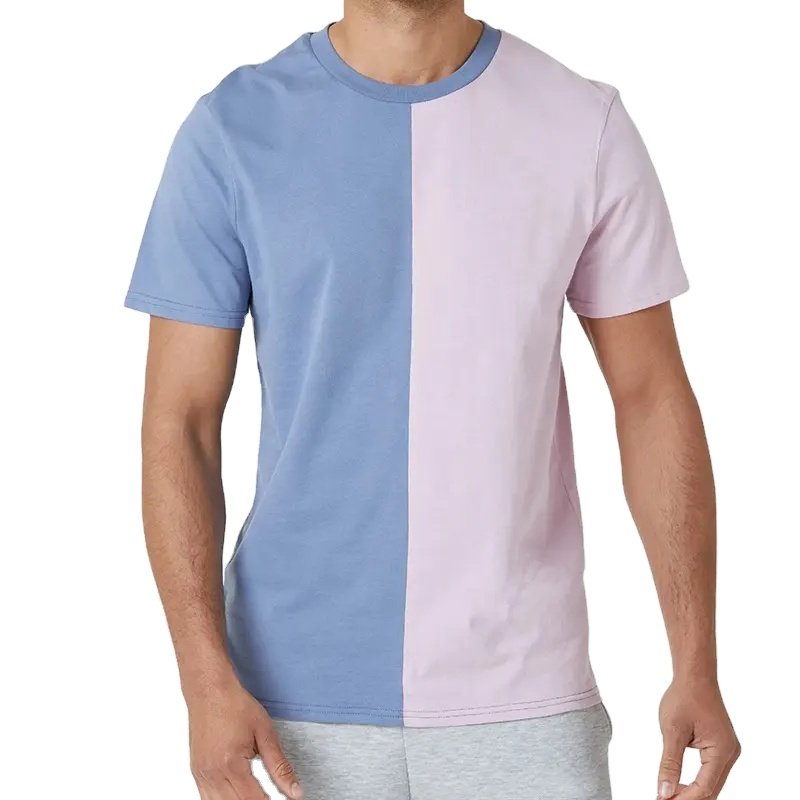 Cut and Sew manufacturer Custom Logo Workout Plain Cotton Round Neck Half-Half White and Black Color Men's T Shirts