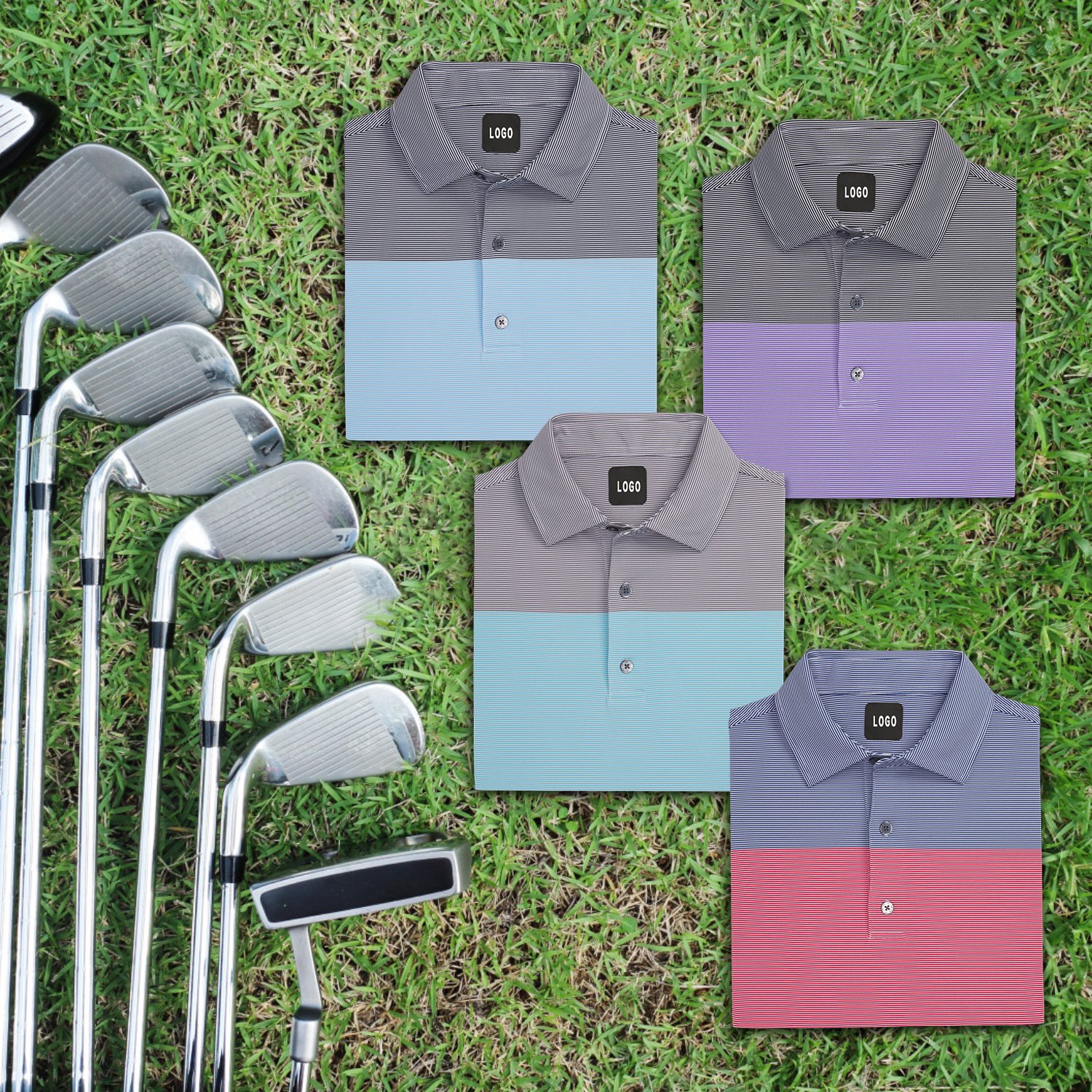 Oem custom high quality oversized plus size men's printed t-shirt Golf wear horizontal striped polo shirt