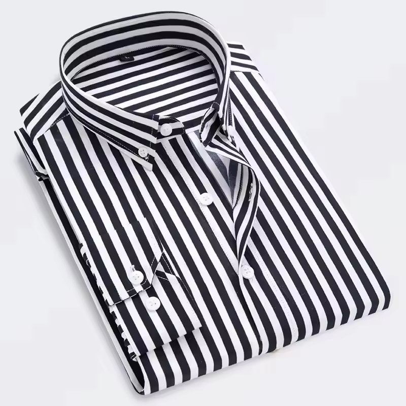 I-0317 Long sleeve shirt striped stretch high quality men's business casual square collar shirt