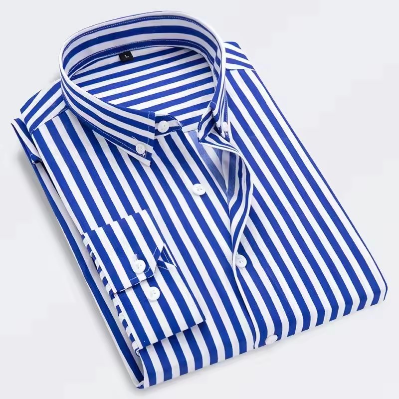 I-0317 Long sleeve shirt striped stretch high quality men's business casual square collar shirt