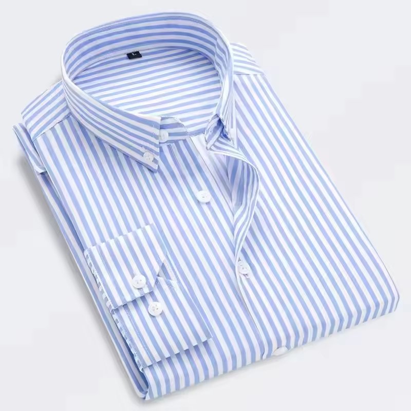 I-0317 Long sleeve shirt striped stretch high quality men's business casual square collar shirt