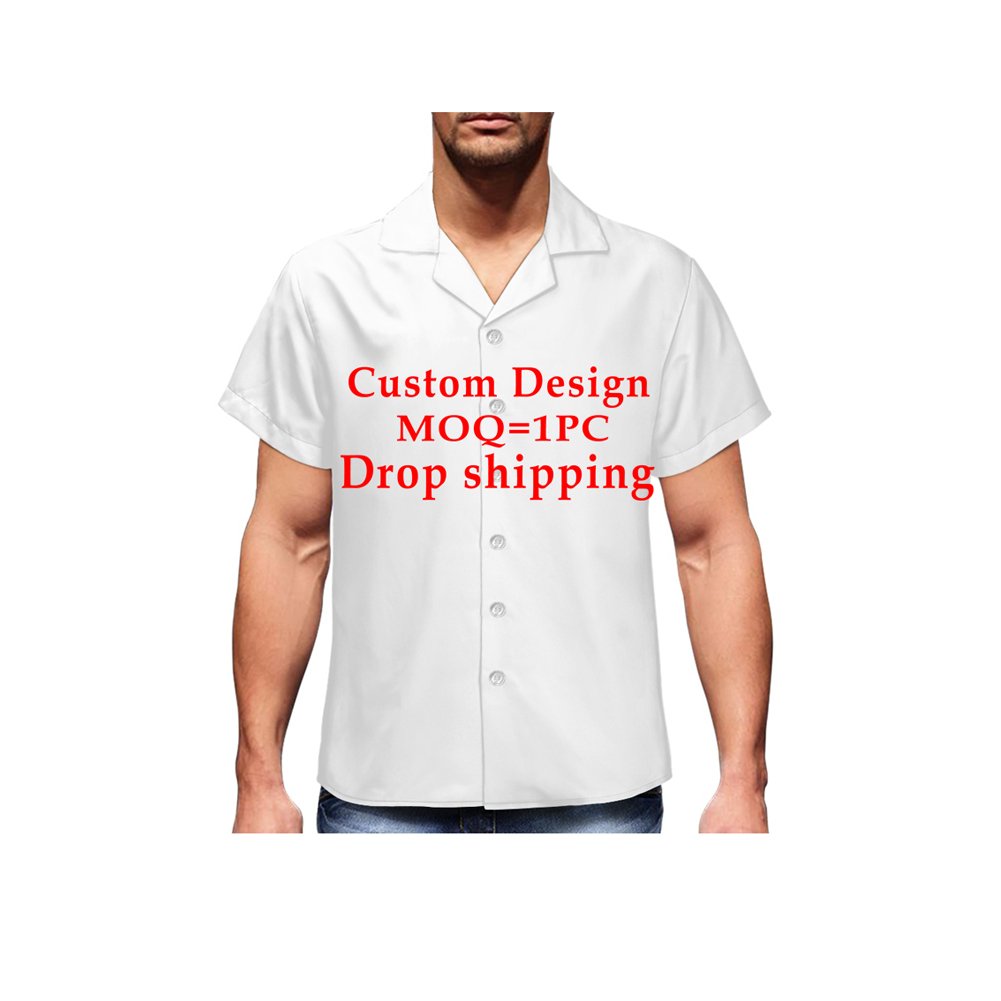 Wholesale Summer Button Down Men's T Shirt Short Sleeve Custom Print On Demand Casual Beach Men Tropical Aloha Hawaiian Shirts