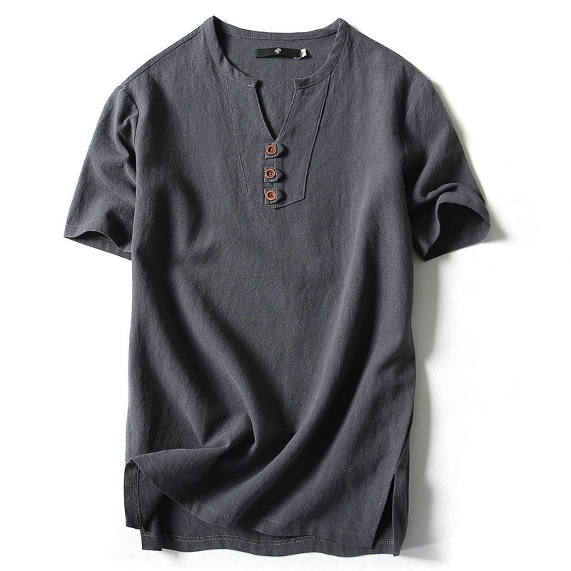 Men's T-Shirts Large cotton linen short sleeved T-shirt for men's thin loose fitting T-shirt with half sleeves