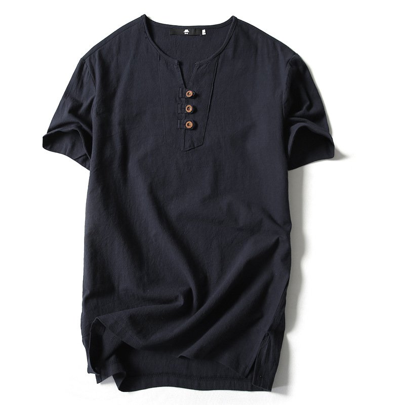 Men's T-Shirts Large cotton linen short sleeved T-shirt for men's thin loose fitting T-shirt with half sleeves