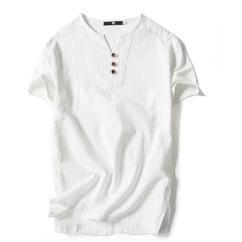 Men's T-Shirts Large cotton linen short sleeved T-shirt for men's thin loose fitting T-shirt with half sleeves