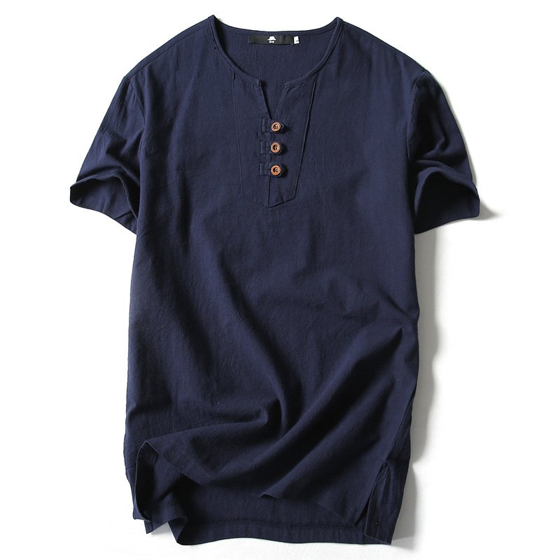 Men's T-Shirts Large cotton linen short sleeved T-shirt for men's thin loose fitting T-shirt with half sleeves