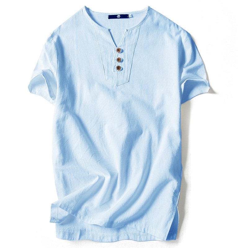 Men's T-Shirts Large cotton linen short sleeved T-shirt for men's thin loose fitting T-shirt with half sleeves