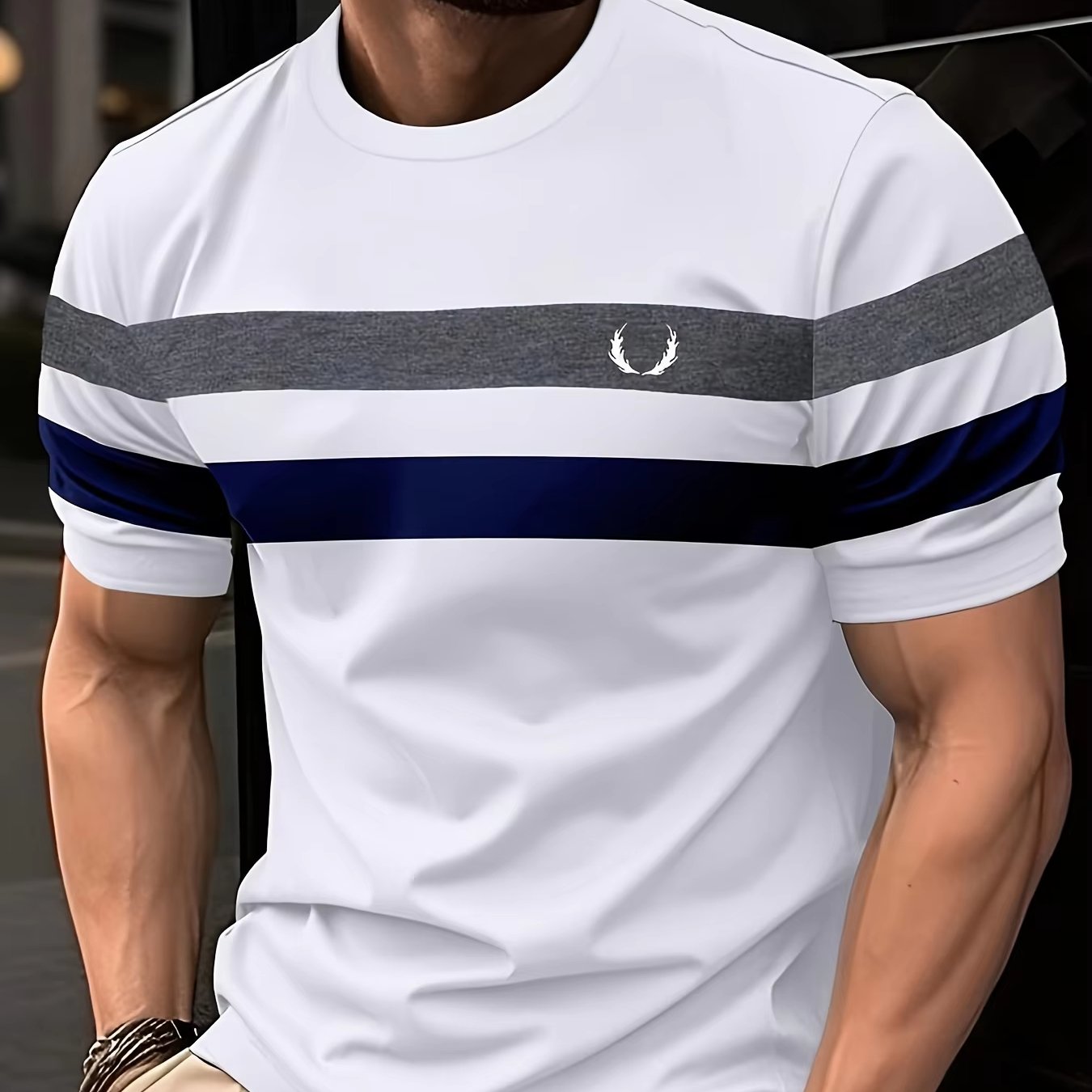 Summer Mens Crew Neck Short Sleeve Stripe Pattern T-Shirt