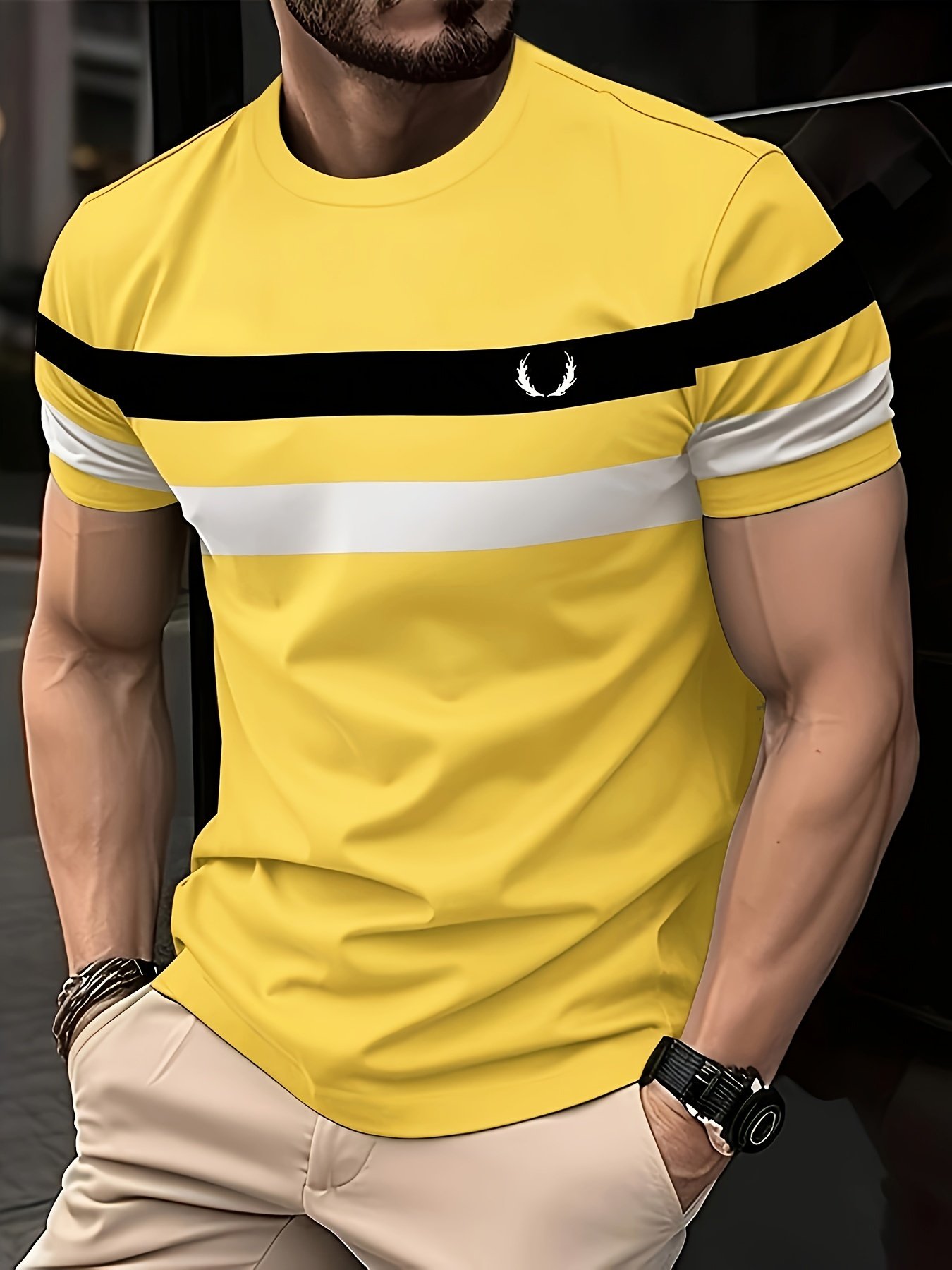 Summer Mens Crew Neck Short Sleeve Stripe Pattern T-Shirt
