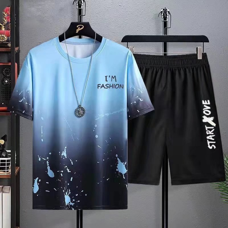 Men's Summer Short Sports Suit Leisure Short Sleeve Men's T-shirt And Shorts 2Pcs MEN'S Sets