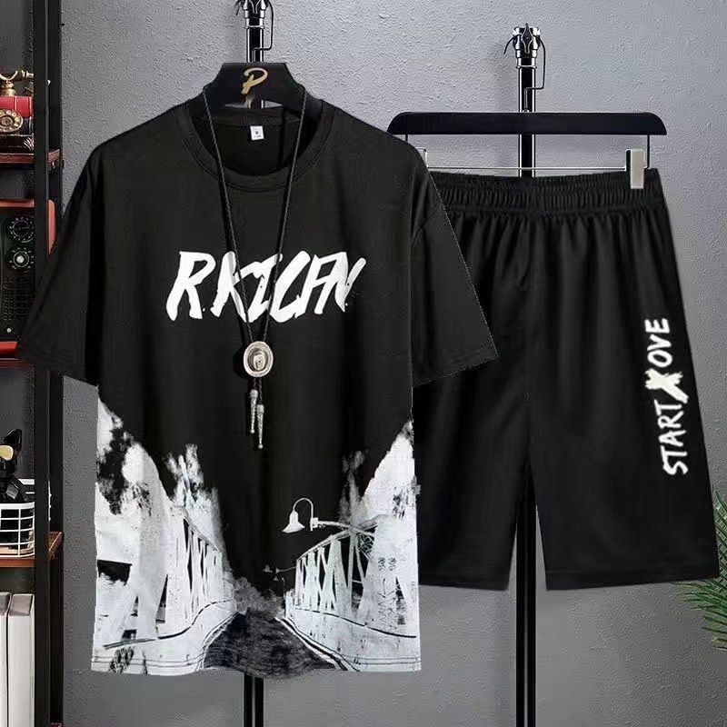 Men's Summer Short Sports Suit Leisure Short Sleeve Men's T-shirt And Shorts 2Pcs MEN'S Sets