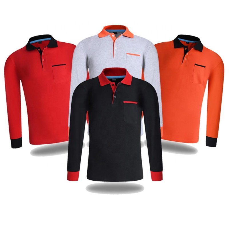 Wholesale Long Sleeve Oem Plain Golf Custom Printing Logo Design Blank 65 Cotton 35 Polyester T Shirt Men's Polo Shirts Uniform