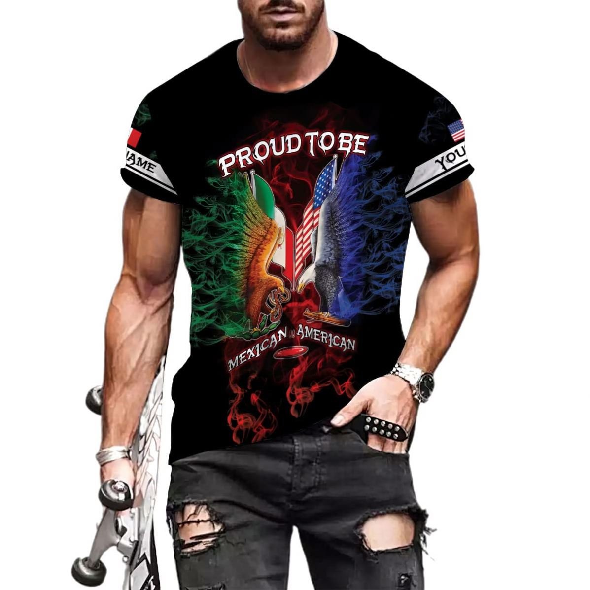 Sublimation Breathable Custom Design Tshirt Mexico Proud To Be Mexican American Combo T-shirt Luxury Gym T Shirt Cheap Wholesale