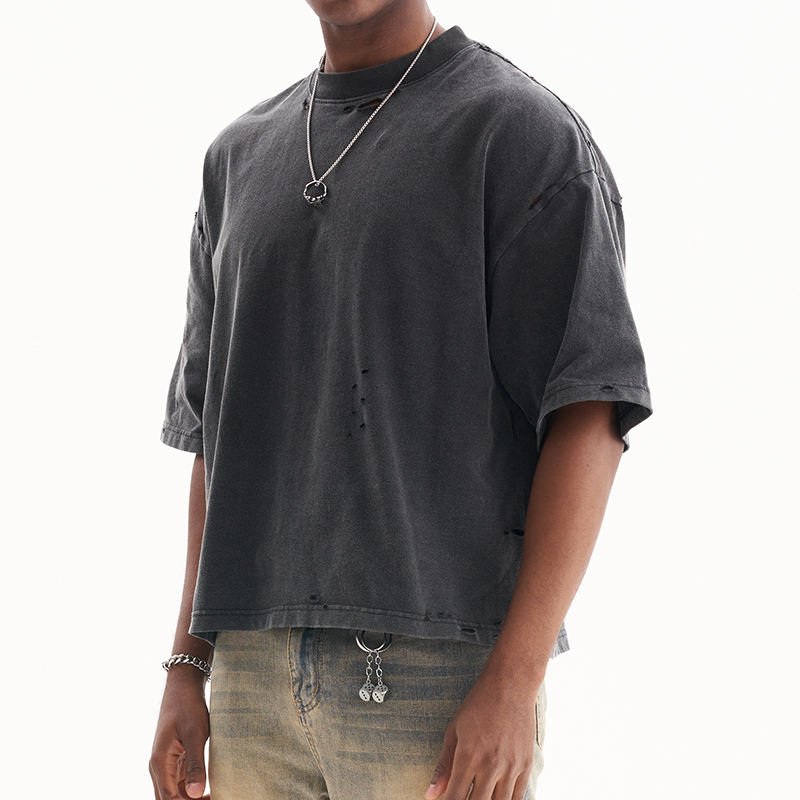 high quality heavyweight distressed men's t-shirts acid wash oversized tshirt custom cropped t shirt men