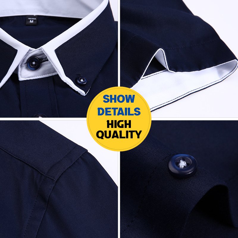 Wholesale Custom Logo Cotton fabric collar Splicing Business Short Sleeve Single pocket summer Slim Fit casual men's White shirt