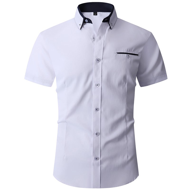 Wholesale Custom Logo Cotton fabric collar Splicing Business Short Sleeve Single pocket summer Slim Fit casual men's White shirt