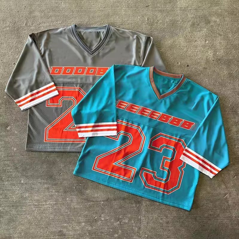 Custom Print Boxy Men's T Shirts Mesh Oversized Crop V- neck Football Tshirt For Men