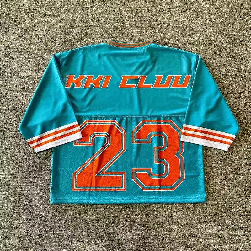 Custom Print Boxy Men's T Shirts Mesh Oversized Crop V- neck Football Tshirt For Men