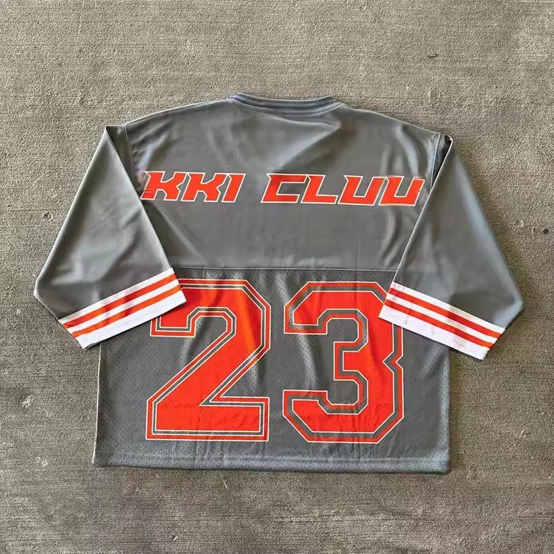 Custom Print Boxy Men's T Shirts Mesh Oversized Crop V- neck Football Tshirt For Men