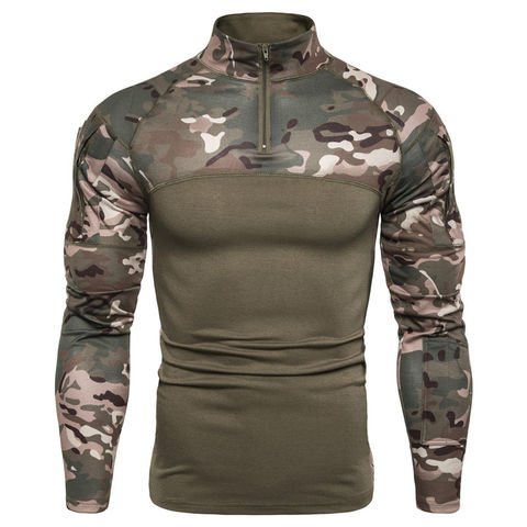 Fashionable 100% polyester sublimation quarter zipper slim fit long sleeved men's camo t-shirts