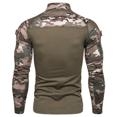 Fashionable 100% polyester sublimation quarter zipper slim fit long sleeved men's camo t-shirts