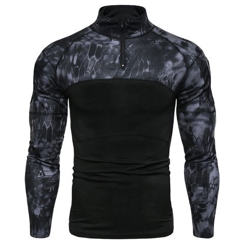 Fashionable 100% polyester sublimation quarter zipper slim fit long sleeved men's camo t-shirts