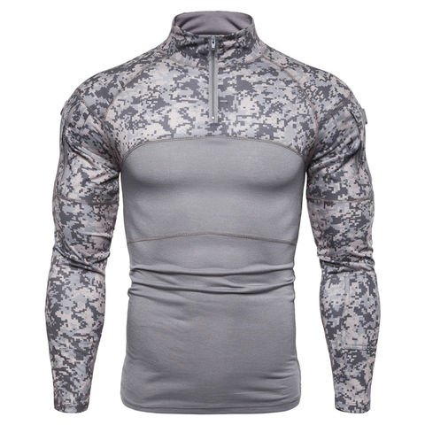 Fashionable 100% polyester sublimation quarter zipper slim fit long sleeved men's camo t-shirts