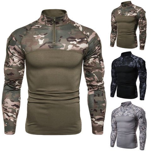 Fashionable 100% polyester sublimation quarter zipper slim fit long sleeved men's camo t-shirts