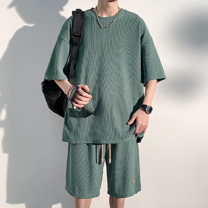 Summer men's suit T-shirt shorts suit short-sleeved top pants suit breathable casual running two-piece