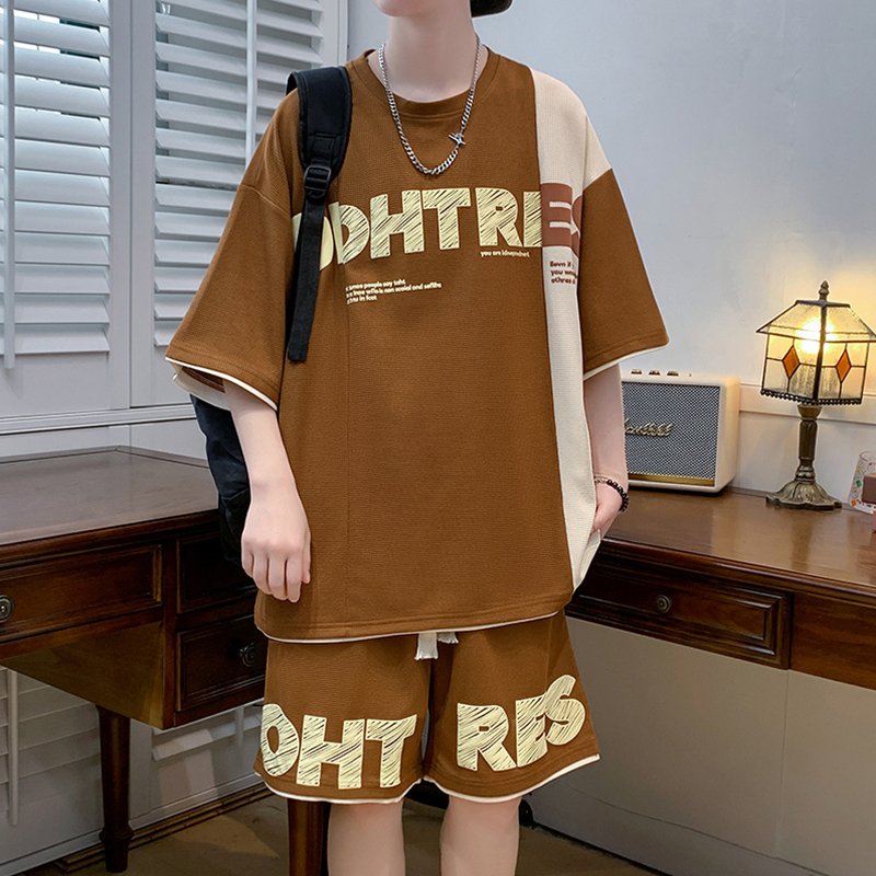 Summer men's suit T-shirt shorts suit short-sleeved top pants suit breathable casual running two-piece