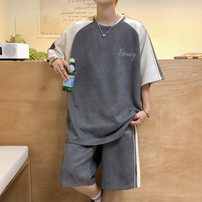 Summer men's suit T-shirt shorts suit short-sleeved top pants suit breathable casual running two-piece