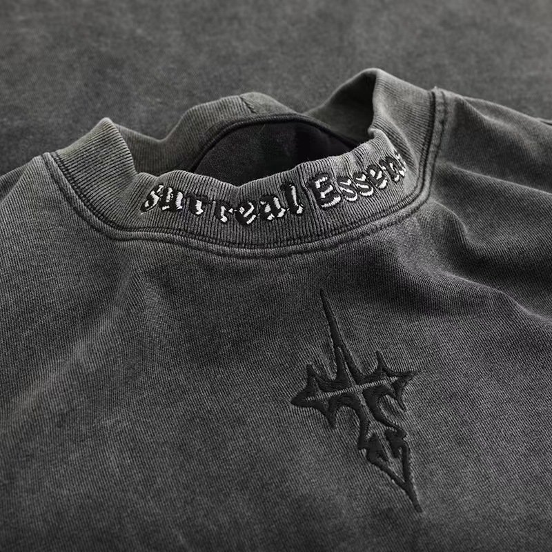 2022 Summer High Quality Streetwear Black Short Sleeve Oversized Hip Hop Acid Wash Men's T-shirt Custom T Shirt For Man