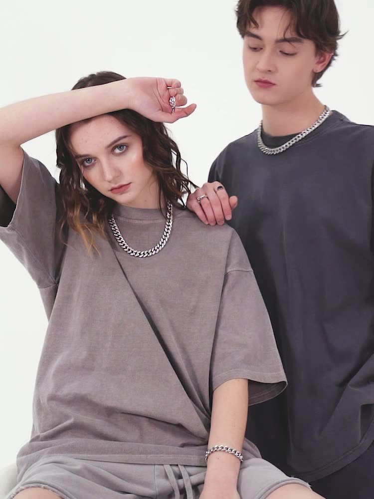 Unisex Clothing Drop shoulder Oversized T shirt 100%Cotton Pickled 250Gsm Heavyweight Tshirt Custom Blank Vintage Men's T-shirt