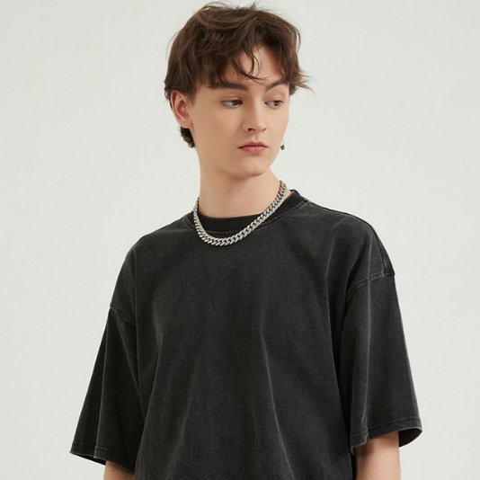 Unisex Clothing Drop shoulder Oversized T shirt 100%Cotton Pickled 250Gsm Heavyweight Tshirt Custom Blank Vintage Men's T-shirt