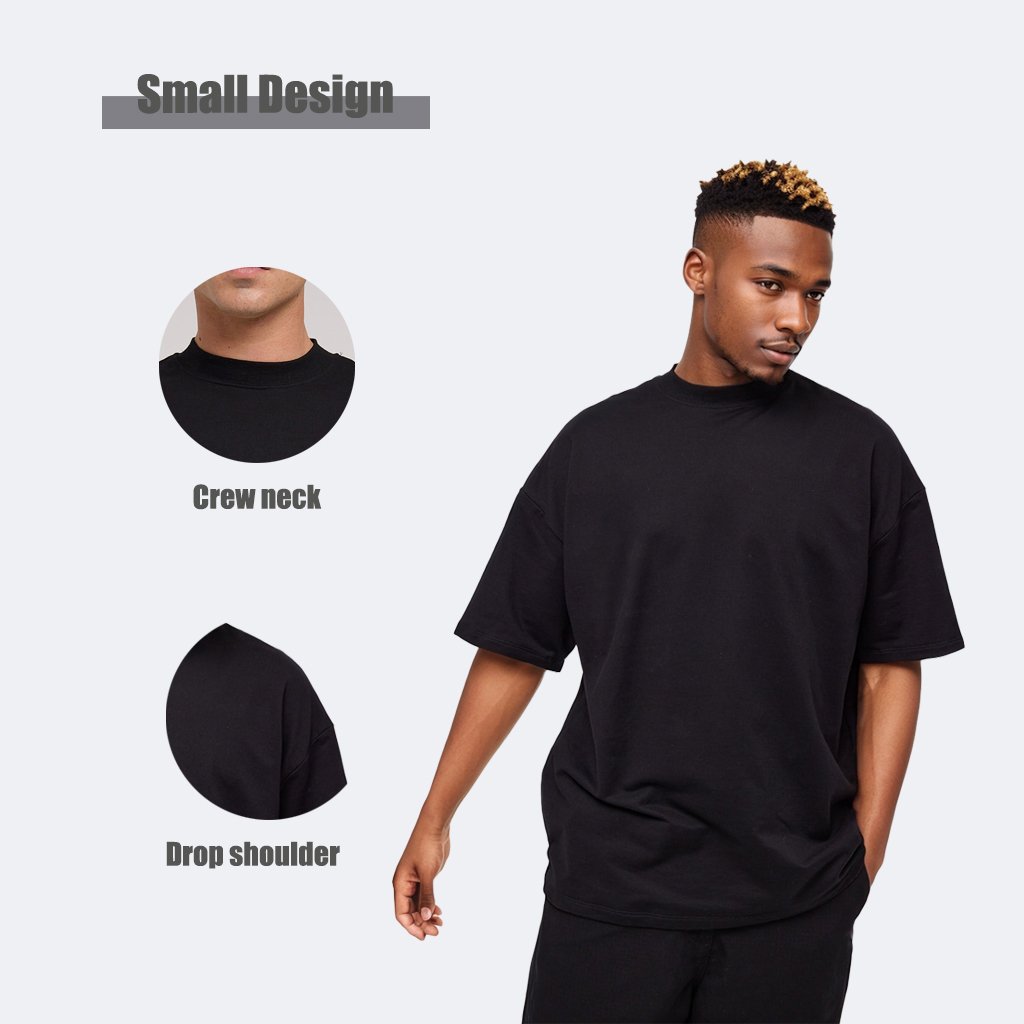 mens oversized fit drop shoulder boxy fit custom printing 100% cotton rib mock neck blank streetwear t shirt for men
