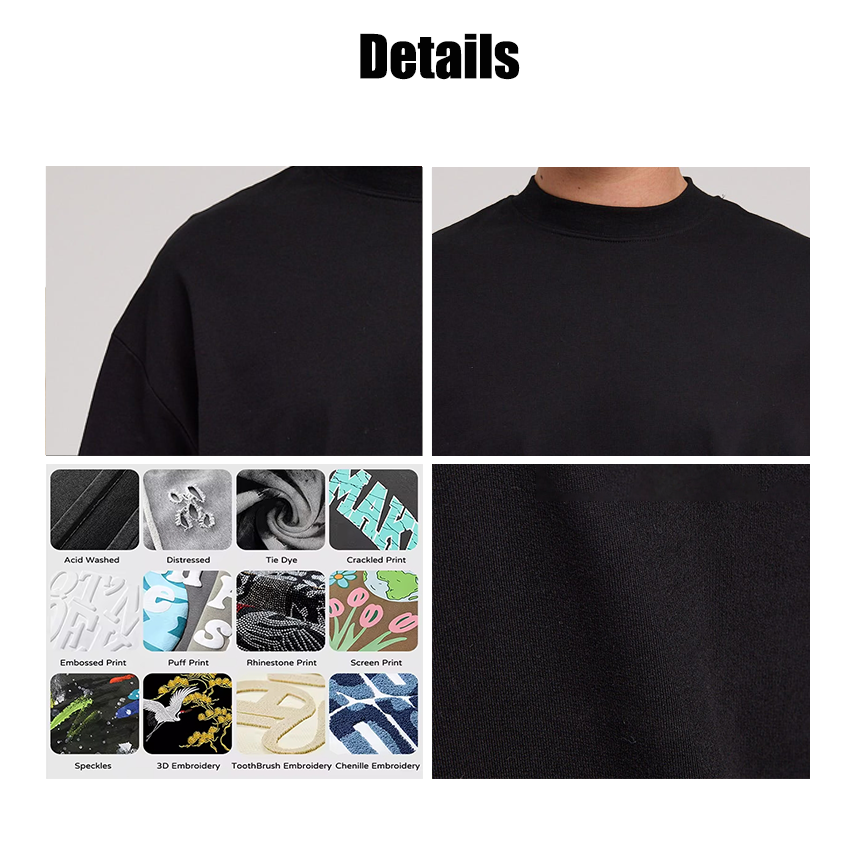 mens oversized fit drop shoulder boxy fit custom printing 100% cotton rib mock neck blank streetwear t shirt for men