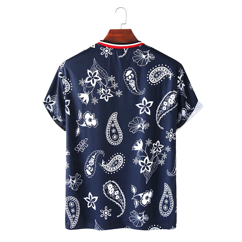 Mens And Women Ethnic Abstract Floral Pattern Print Breathable Loose Fit O-Neck T-Shirt