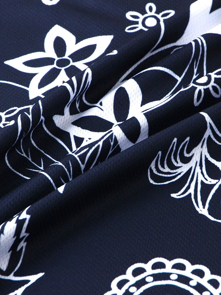 Mens And Women Ethnic Abstract Floral Pattern Print Breathable Loose Fit O-Neck T-Shirt
