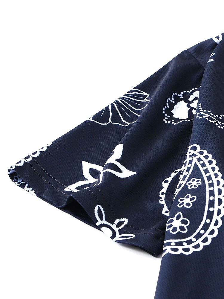 Mens And Women Ethnic Abstract Floral Pattern Print Breathable Loose Fit O-Neck T-Shirt