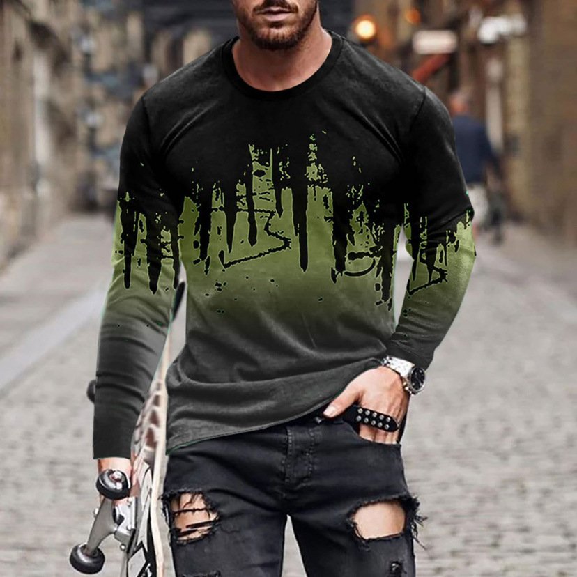 Spring and Autumn New Men's T-Shirts Long Sleeve 100% Polyester Fashion Printing Simple Long Sleeve T-Shirts For Men