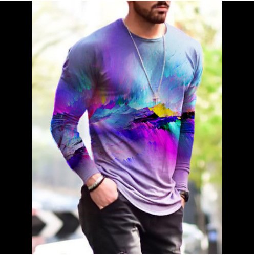 Spring and Autumn New Men's T-Shirts Long Sleeve 100% Polyester Fashion Printing Simple Long Sleeve T-Shirts For Men